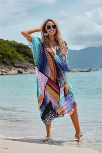 new multicolor fixed print chiffon sexy beach dress cover-ups
