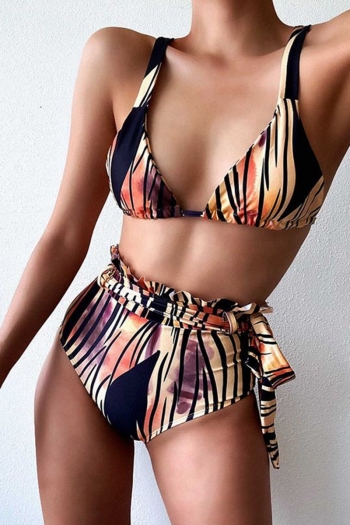 new irregular stripes print padded high waist lace-up sexy two-piece swimwear