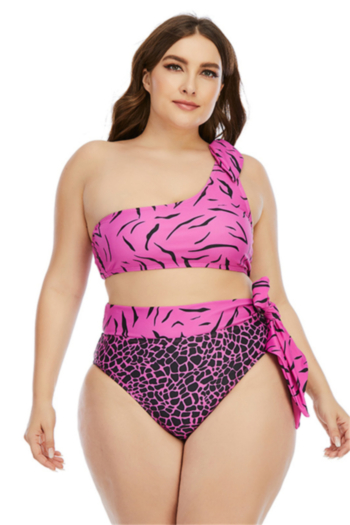 new oversize digital print padded one-shoulder lace-up sexy stylish two-piece swimwear