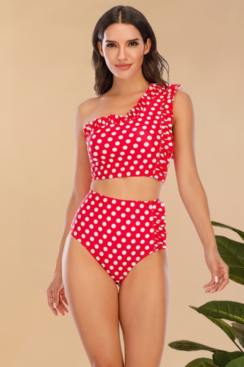 new plus size dots print padded one-shoulder ruffle high waist sexy two-piece bikini
