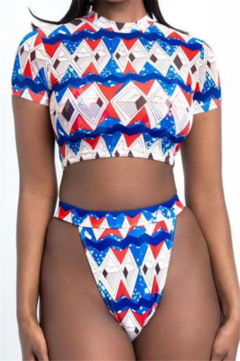 new geometrical pattern print padded short-sleeve stylish two-piece swimwear