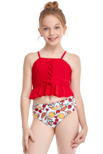 kids new 3 colors unpadded ruffle stylish cute two-piece swimwear