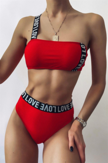 new two colors letters print padded one-shoulder high waist sexy two-piece swimwear