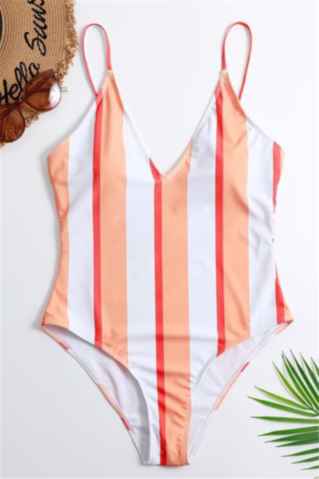 stripes print padded adjustable straps sexy simple one-piece bikini