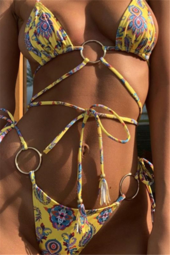 digital print padded metal loops connected halter-neck sexy two-piece bikini