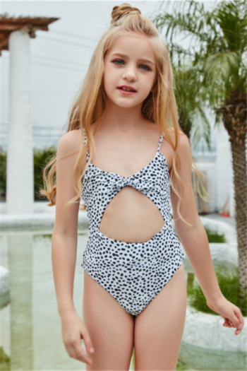 kids new leopard print unpadded adjustable straps hollow stylish cute one-piece swimwear