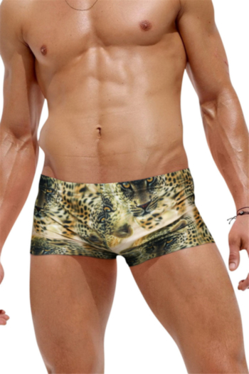 man new cheetahs print waist lace-up back zip-up pocket stylish beach swim trunks