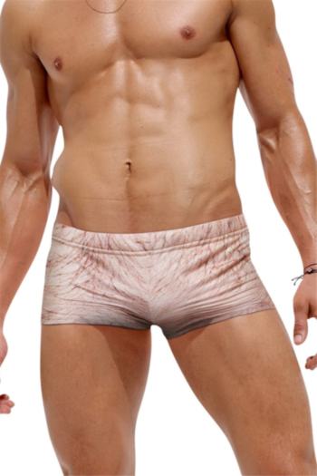 man hairs print waist lace-up back zip-up pocket stylish beach swim trunks