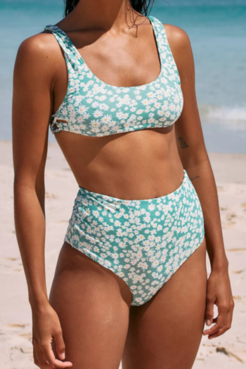 summer new floral print padded high waist stylish fresh two-piece swimwear