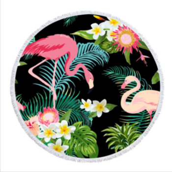 round flamingo print tassels stylish comfortable one-piece beach towel (diameter:150cm)