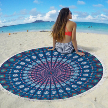 round mandala print tassels bath towel beach towel (diameter:148cm)