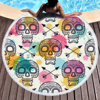 round skulls print tassels stylish comfortable one-piece beach towel (diameter:120cm)
