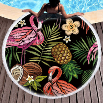 round flamingo and fruit print tassels stylish comfortable one-piece beach towel (diameter:120cm)