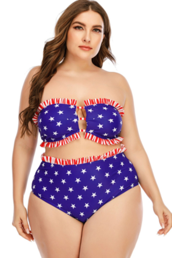 summer new oversize stars print padded tube top sexy two-piece swimsuit