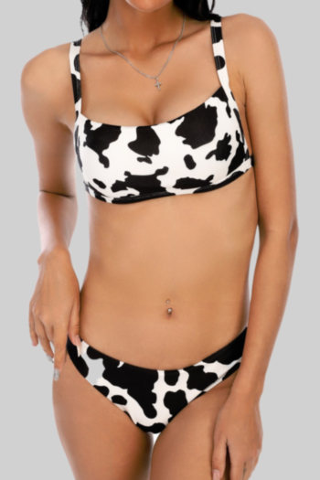 summer new cow pattern ribbed fabric padded adjustable straps sexy two-piece bikini