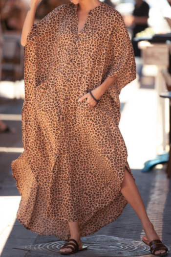 summer leopard print inelastic single-breasted loose stylish bohemia style dress beach wear