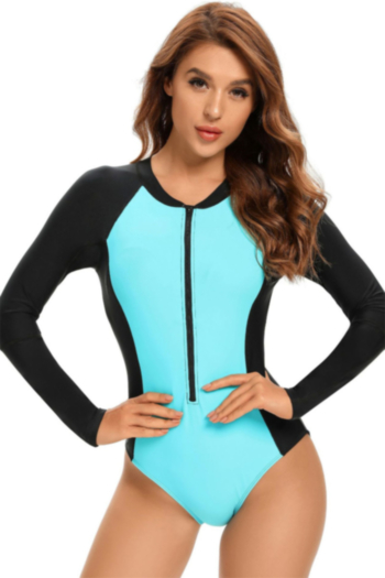 plus size contrast color spliced padded zip-up hollow stylish suring high quality one-piece swimsuit