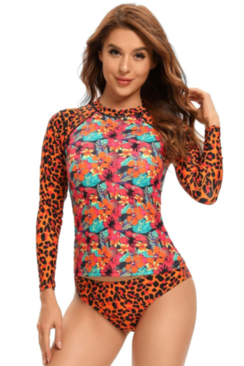 plus size leopard and safflower print padded stylish suring two-piece swimsuit