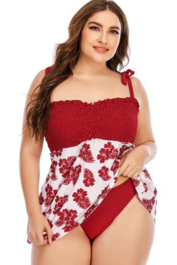 oversize digital print padded pleated sling dress style stylish two-piece swimsuit
