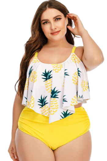 oversize pineapple print padded adjustable high waist stylish two-piece swimsuit