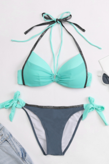 summer new three colors padded halter-neck lace-up sexy high quality two-piece swimsuit