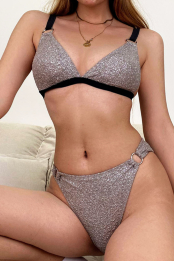 summer new padded adjustable straps metal rings connected shining sexy two-piece bikini