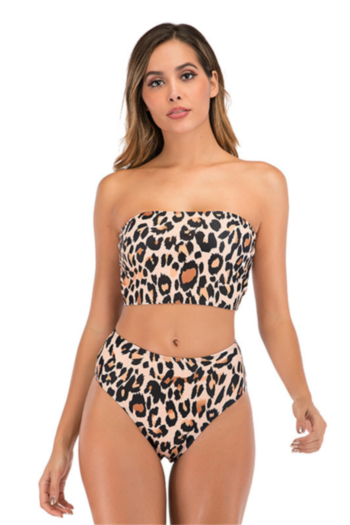plus size leopard printing padded tube top high waist sexy classic two-piece bikini