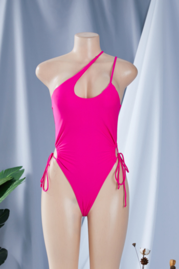 Solid color padded low-cut adjustable straps lace-up side sexy one-piece bikini (New added color)
