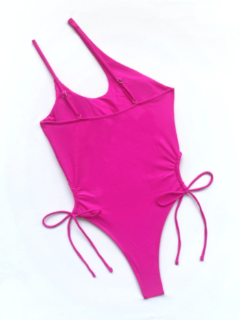 Solid color padded low-cut adjustable straps lace-up side sexy one-piece bikini (New added color)