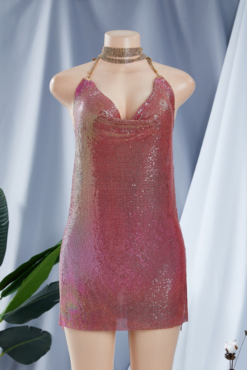 Summer multicolor printing metal stitching rhinestone sling backless mini dress #1#