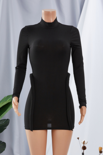 Early autumn solid color long sleeves half high collar tight mini dress