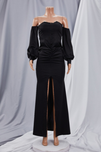 Plus size autumn solid color single breasted off shoulder elegant evening maxi gown