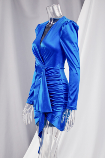 Autumn solid color v-neck micro elastic new stylish zip-up slim mini evening dress