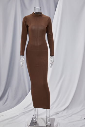Autumn open back XS-XL solid color stretch slim maxi dress