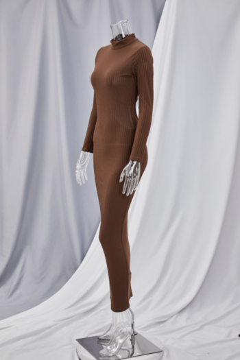 Autumn open back XS-XL solid color stretch slim maxi dress