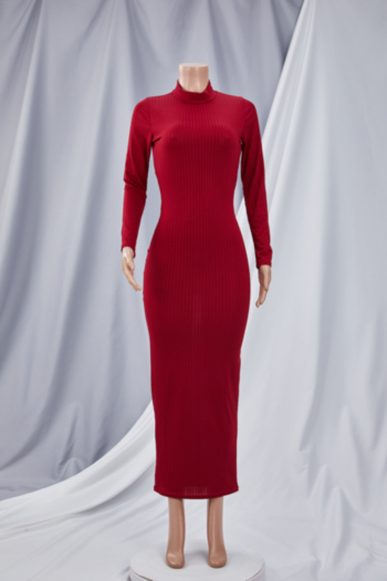 Autumn open back XS-XL solid color stretch slim maxi dress