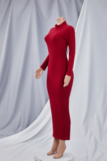Autumn open back XS-XL solid color stretch slim maxi dress
