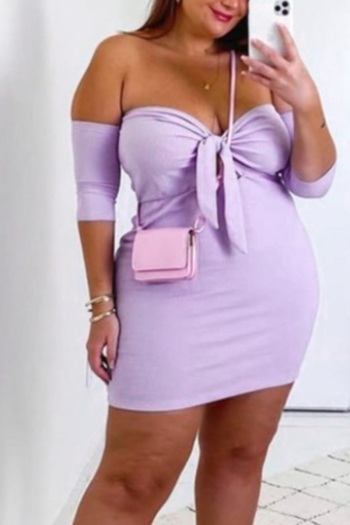 summer solid color plus size l-4xl new stylish off shoulder lace-up sexy stretch mini dress