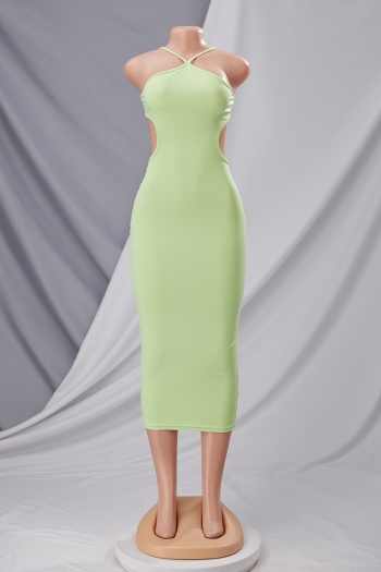 XS-L summer new stylish simple solid color stretch sling backless sexy midi dress