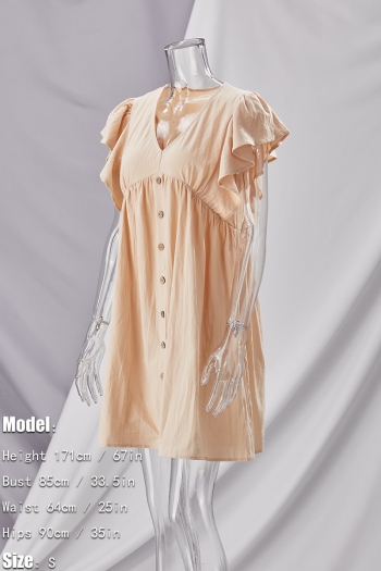 XS-XL summer new stylish simple solid color inelastic v-neck single-breasted loose casual mini dress