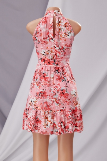 Summer new three colors floral batch printing inelastic chiffon tie-waist stylish sweet vacation style mini dress
