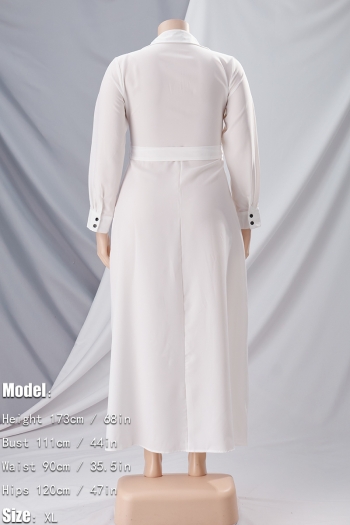 S-2XL plus size spring new stylish 5 colors solid color single-breasted long sleeves zip-up with belt casual maxi dress
