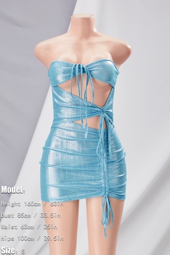 Summer new solid color bronzing stretch tube design hollow drawstring sexy nightclub style bodycon mini dress