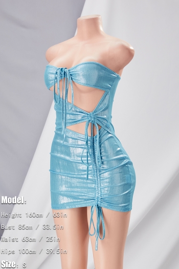 Summer new solid color bronzing stretch tube design hollow drawstring sexy nightclub style bodycon mini dress