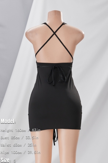 XS-L summer new stylish stretch solid color low-cut sling lace-up backless bodycon sexy mini dress