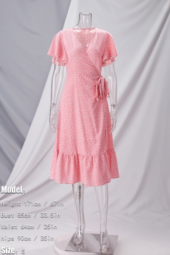 XS-L summer new stylish inelastic polka dot printing v-neck lace-up split casual midi dress