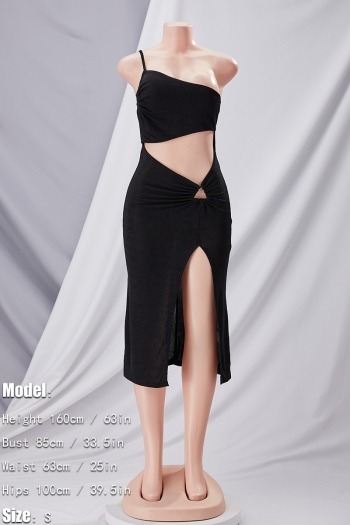 Summer new 2 colors one shoulder shirring slit stretch sexy midi dress