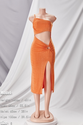 Summer new 2 colors one shoulder shirring slit stretch sexy midi dress