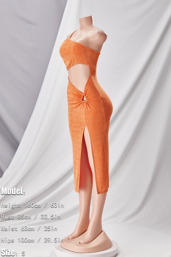 Summer new 2 colors one shoulder shirring slit stretch sexy midi dress