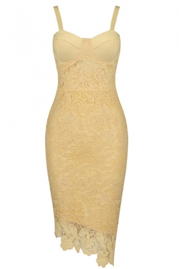 Summer new 2 colors lace solid color patchwork stretch strappy zip-up irregular slim stylish pretty mini dress